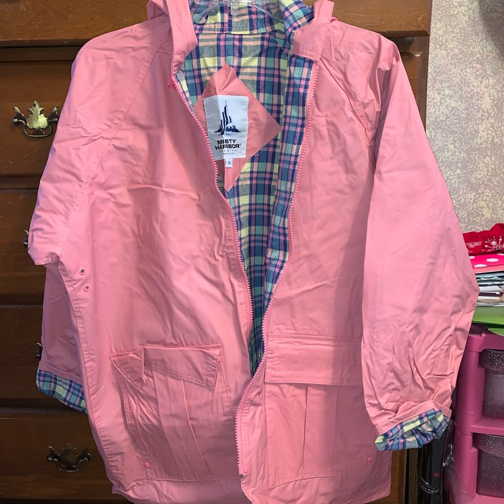 Pink rubber raincoat